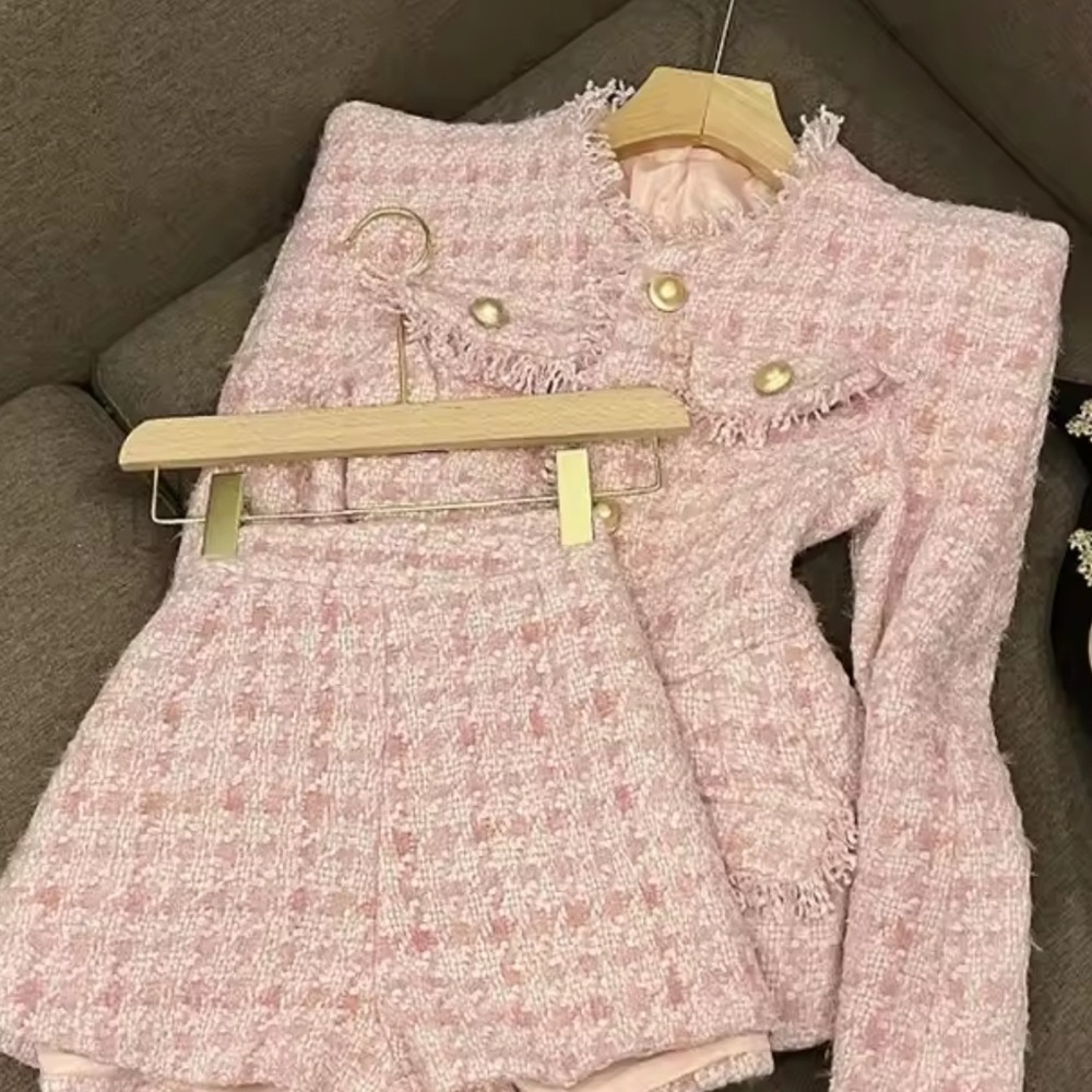 Chic Pink Tweed Blazer and Shorts Set